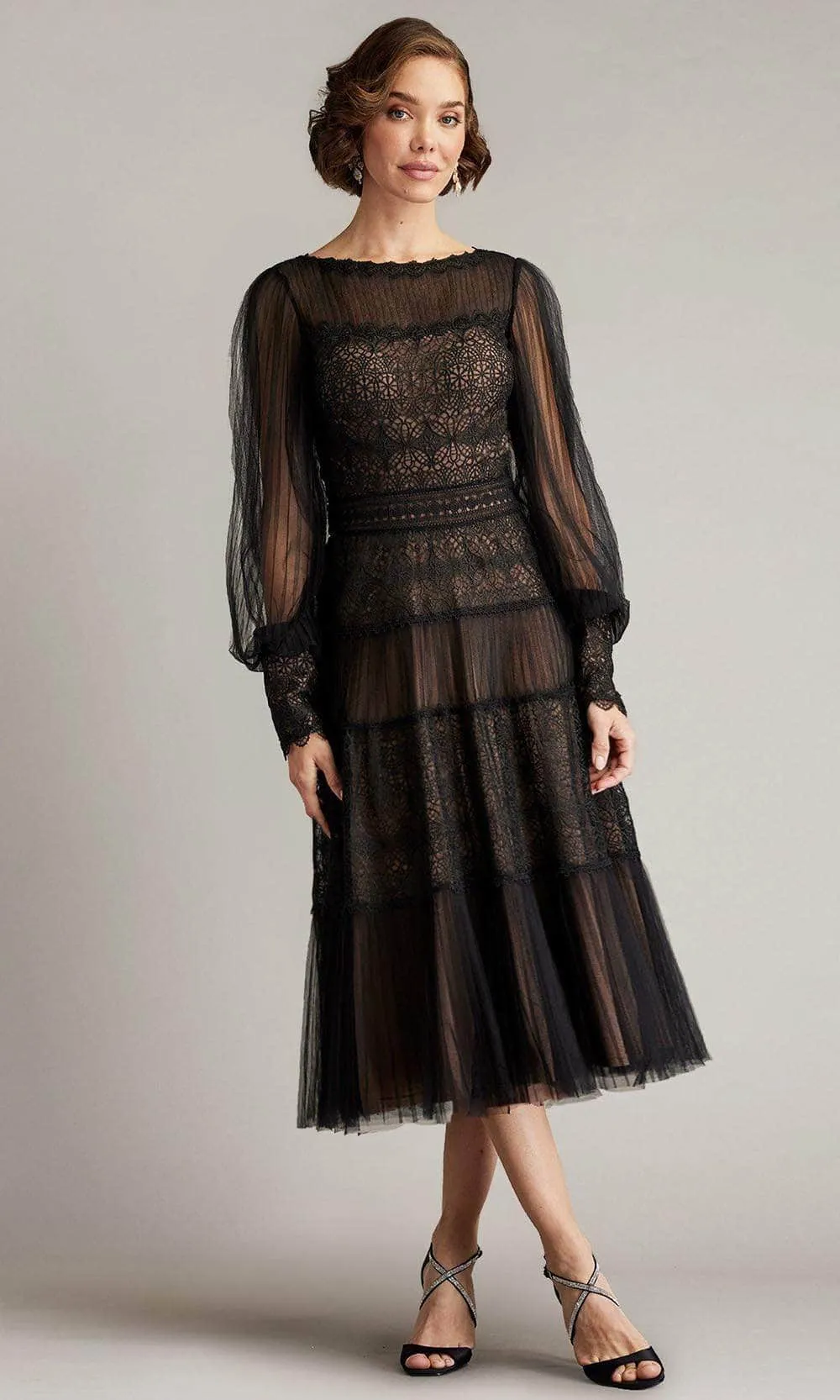 Tadashi Shoji CFW24593MD - Sheer Bishop Sleeve Dress