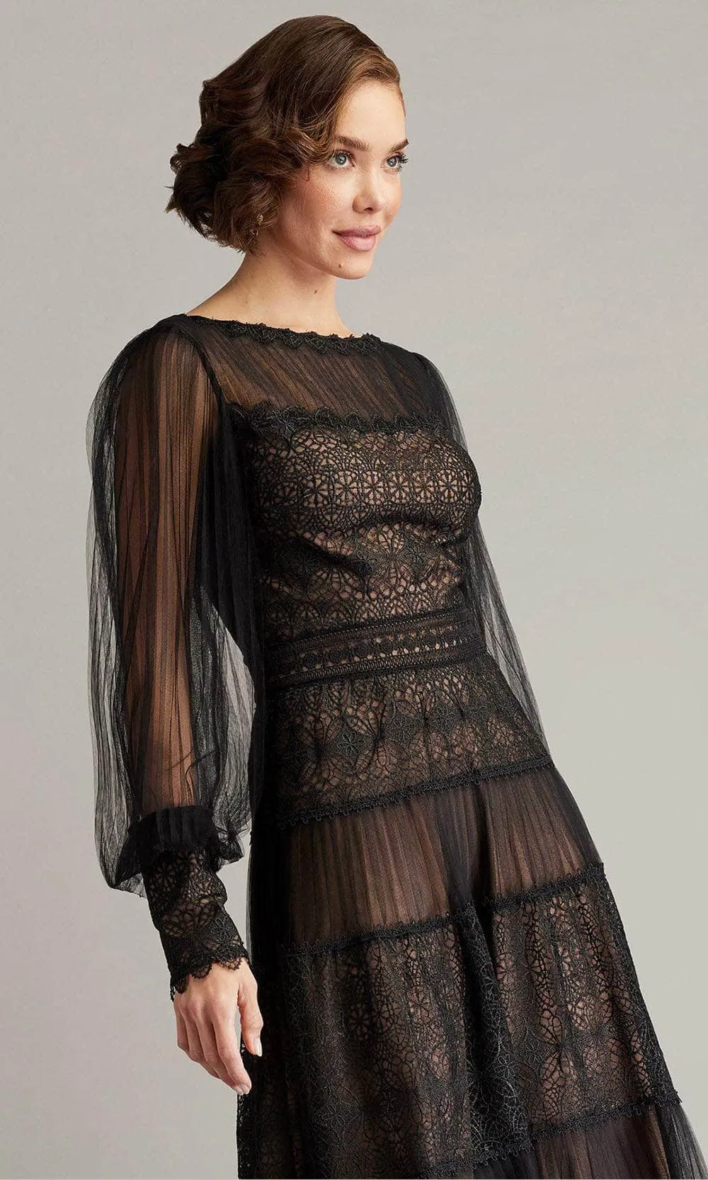 Tadashi Shoji CFW24593MD - Sheer Bishop Sleeve Dress