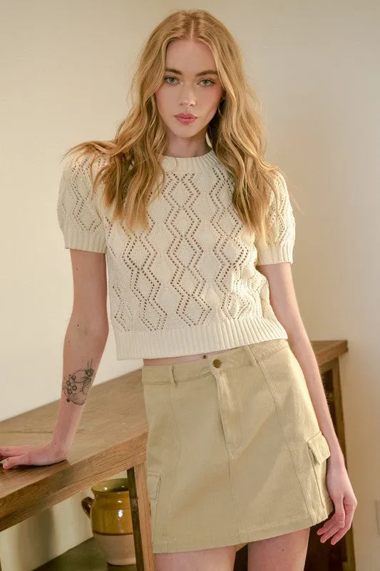 Tan Cargo Mini Skirt with Side Pockets
