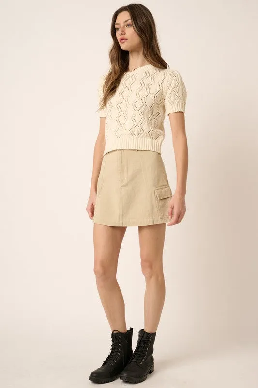 Tan Cargo Mini Skirt with Side Pockets