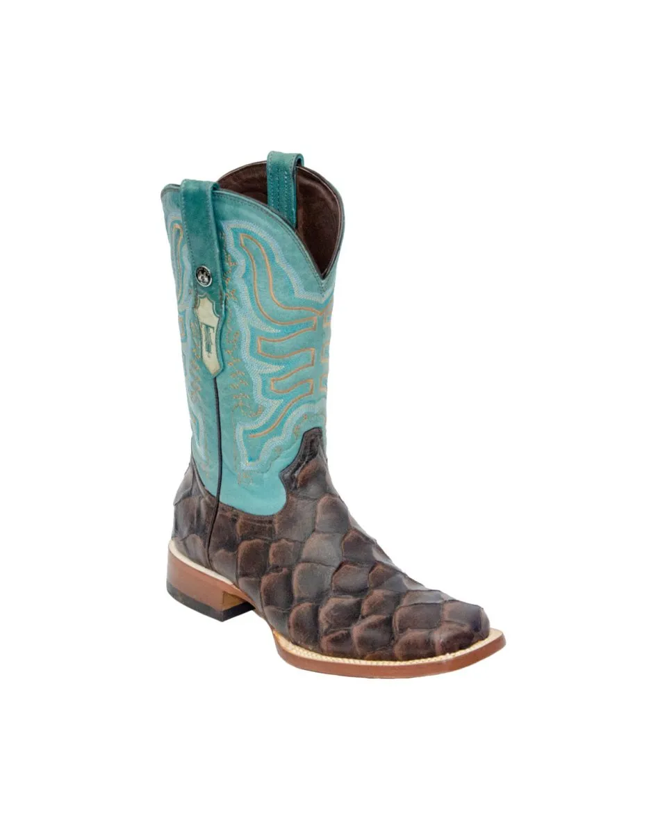 TANNER MARK MEN’S Monster Fish Print Matte Brown Western Boots