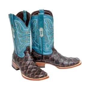 TANNER MARK MEN’S Monster Fish Print Matte Brown Western Boots