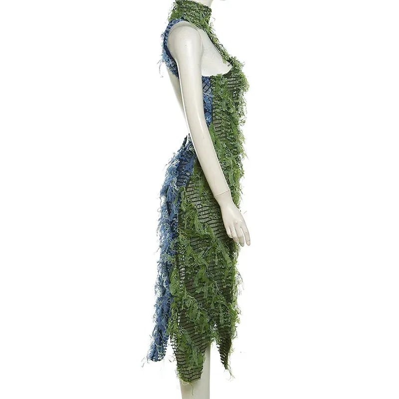 Tassel Halter Back See Through Party Dress