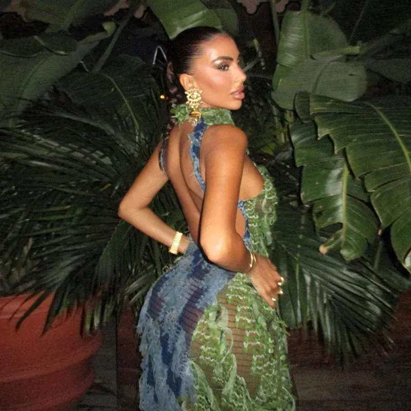 Tassel Halter Back See Through Party Dress