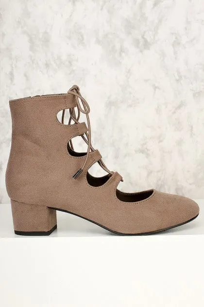 Taupe chunky heel booties