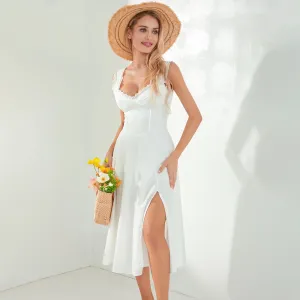 Tea Party Solid A-Line Bustier Tea Dress with Slit Sid