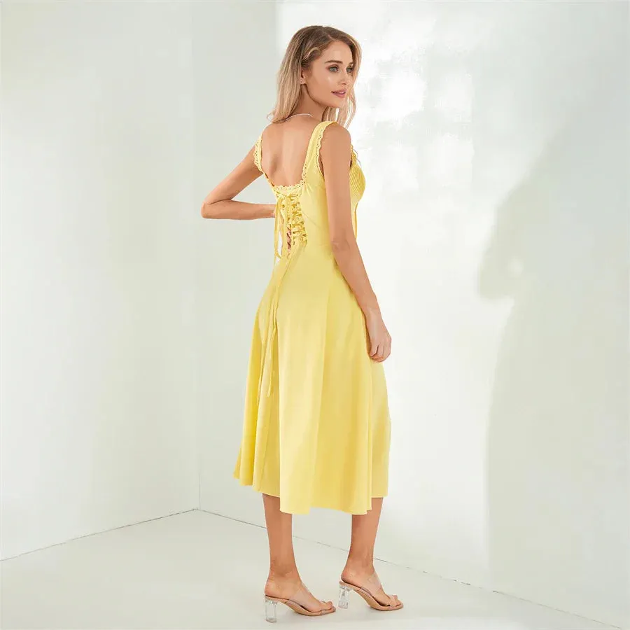 Tea Party Solid A-Line Bustier Tea Dress with Slit Sid