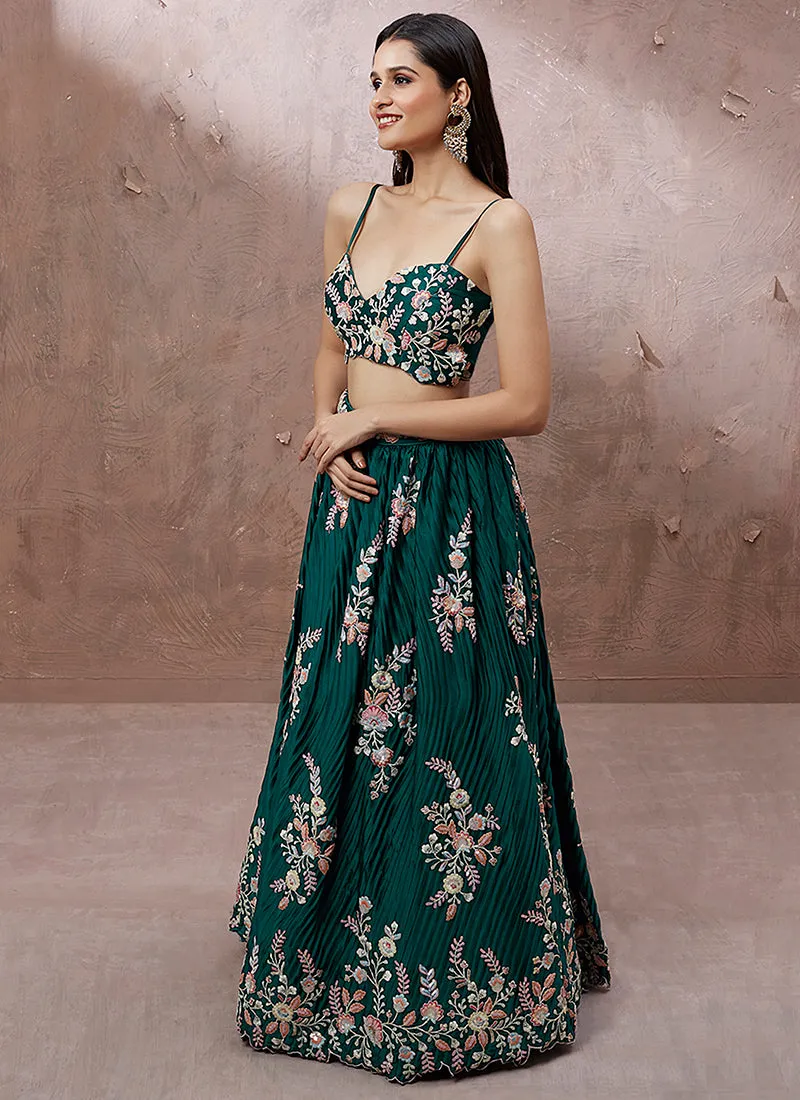 Teal Blue Multi Embroidery Wedding Lehenga Choli