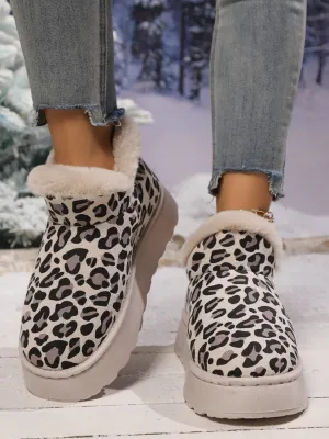 Thermal Leopard Print Boots with Round Toe