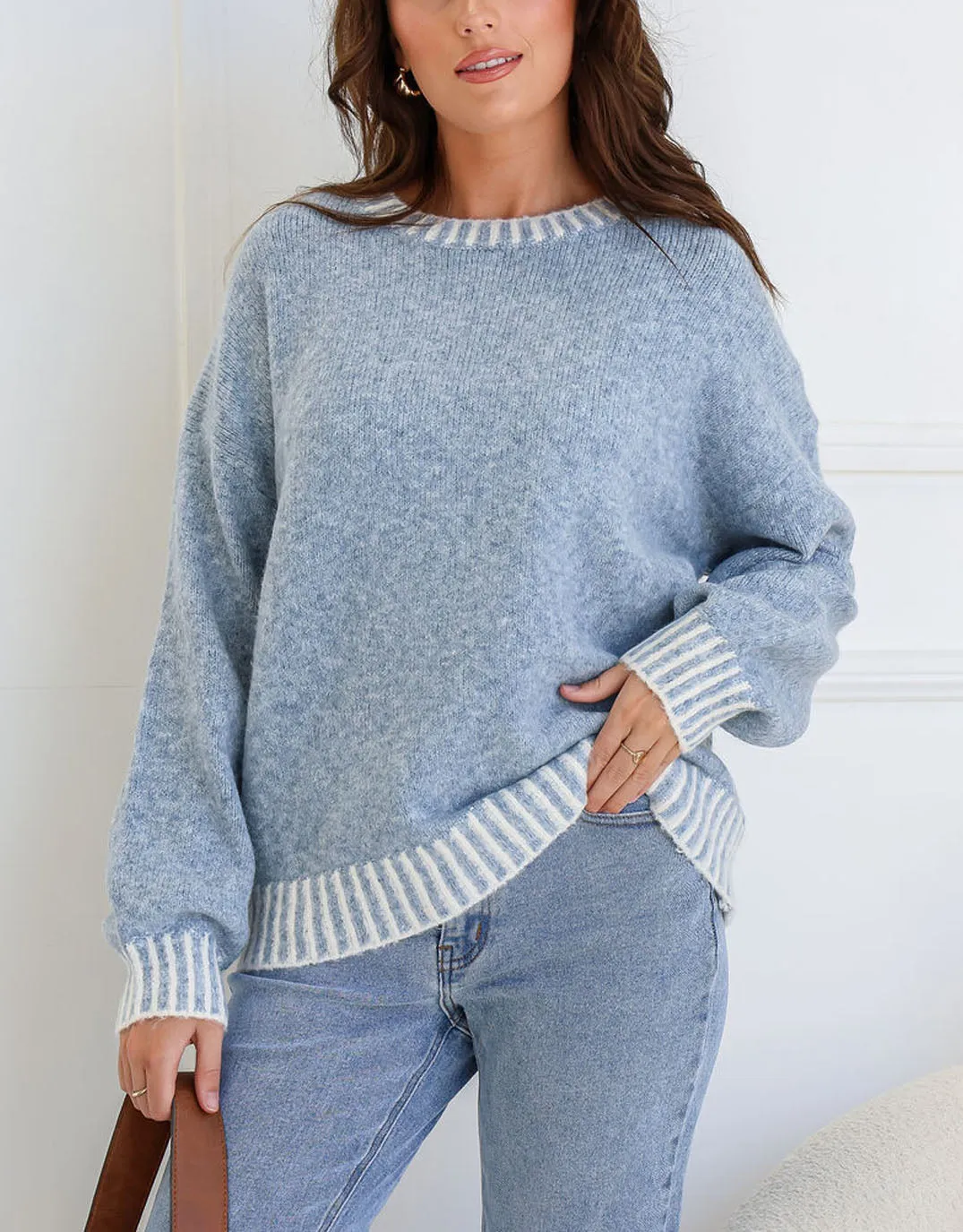 Tilly Wool Blend Crew Neck Knit - Powder Blue