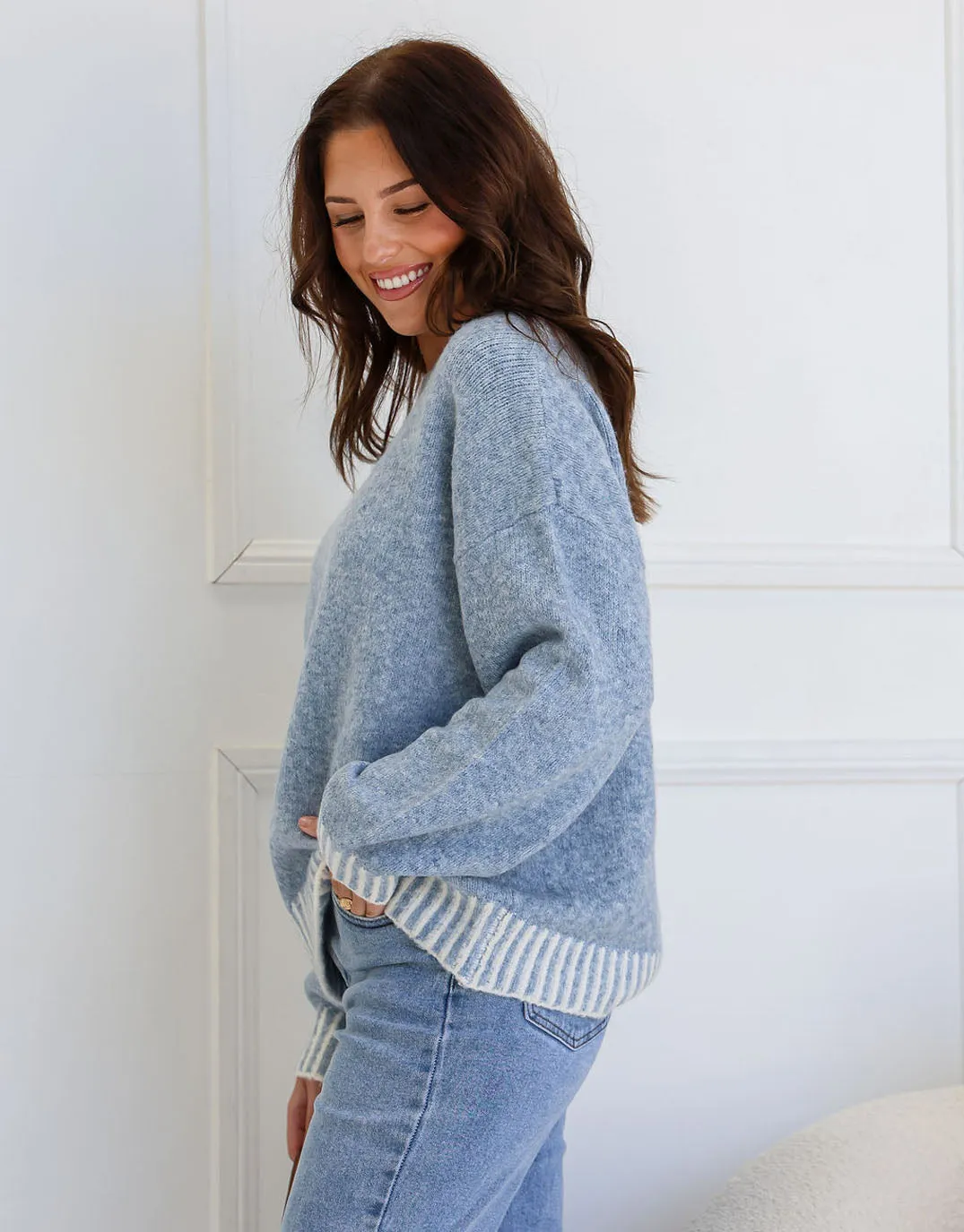 Tilly Wool Blend Crew Neck Knit - Powder Blue