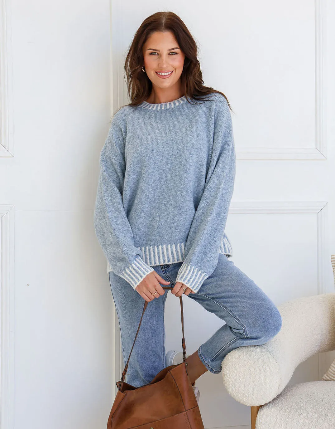 Tilly Wool Blend Crew Neck Knit - Powder Blue