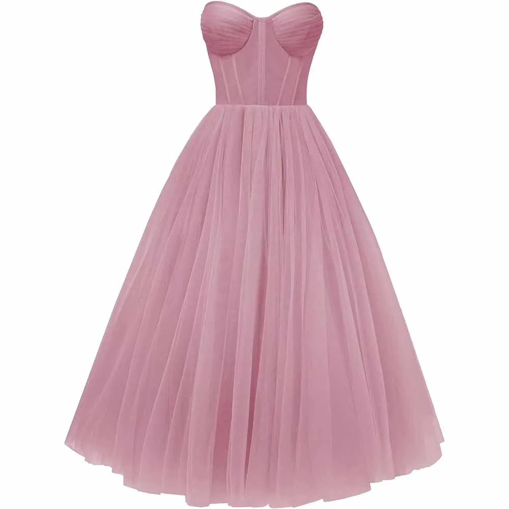 Tulle Prom Dresses Teens Ball Gown Corset Homecoming Dresses Tea Length Formal Cocktail Dress