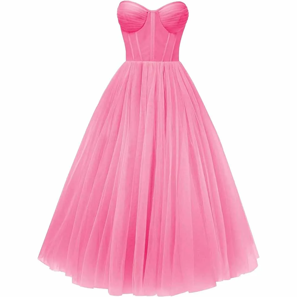 Tulle Prom Dresses Teens Ball Gown Corset Homecoming Dresses Tea Length Formal Cocktail Dress