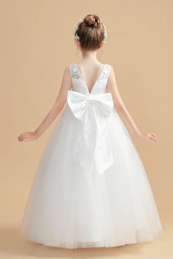 Tulle Sleeveless Ivory Flower Girl Dresses With Bowknot APF0027
