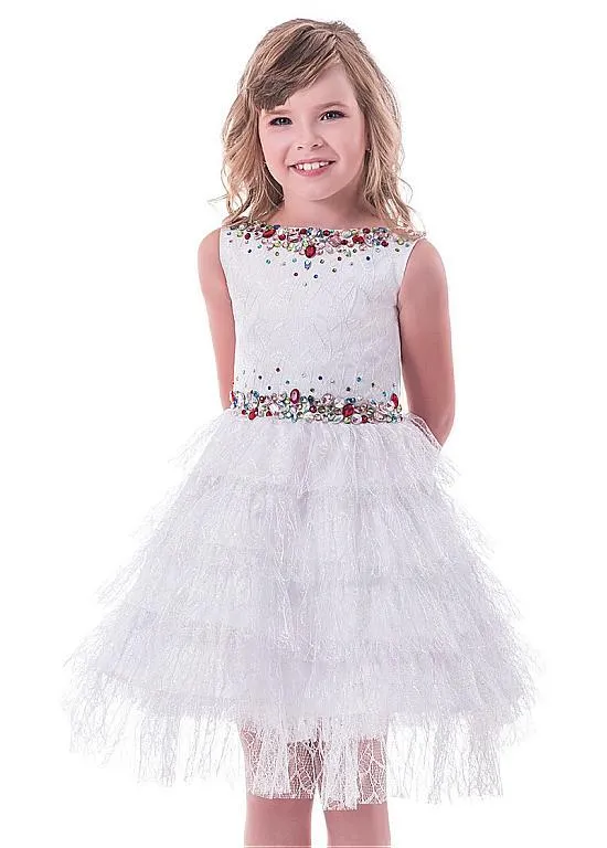 Unique Lace Blue Tea-length A-line Flower Girl Dresses With Beadings ,FGY0159