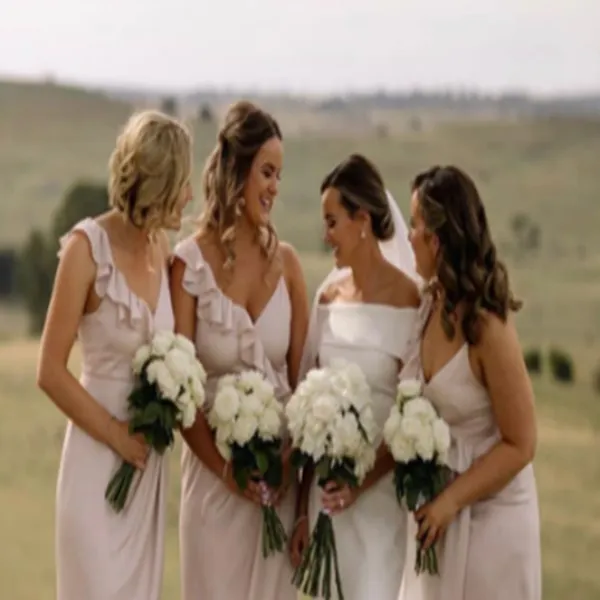 V-neck A-line Ruffle side silt  Elegant Simple Pretty Long Bridesmaid Dresses,BDS0213