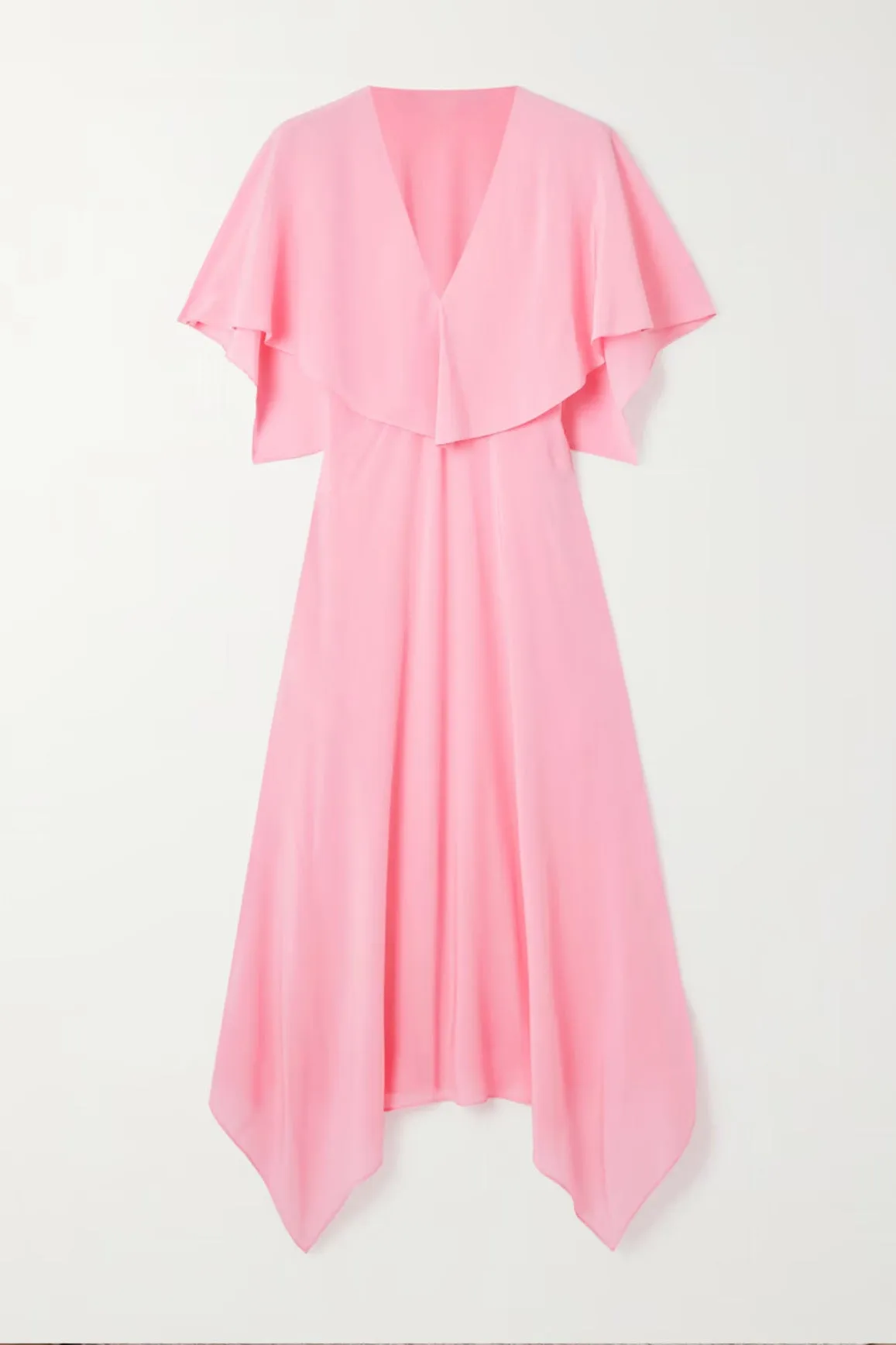 V Neck Candy Pink Short Sleeve Chiffon Tea Length Prom Dress