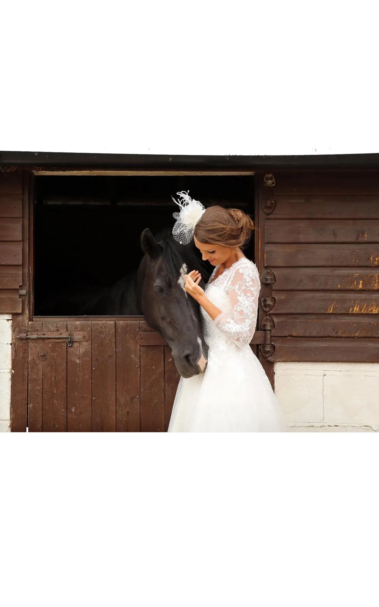 V-neck Lace Long Sleeve Tea-length Tulle Wedding Dress With Appliques-712320