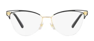 Versace VE 1280 1433 Cat-Eye Metal Black Eyeglasses with Logo Stamped Demo Lenses