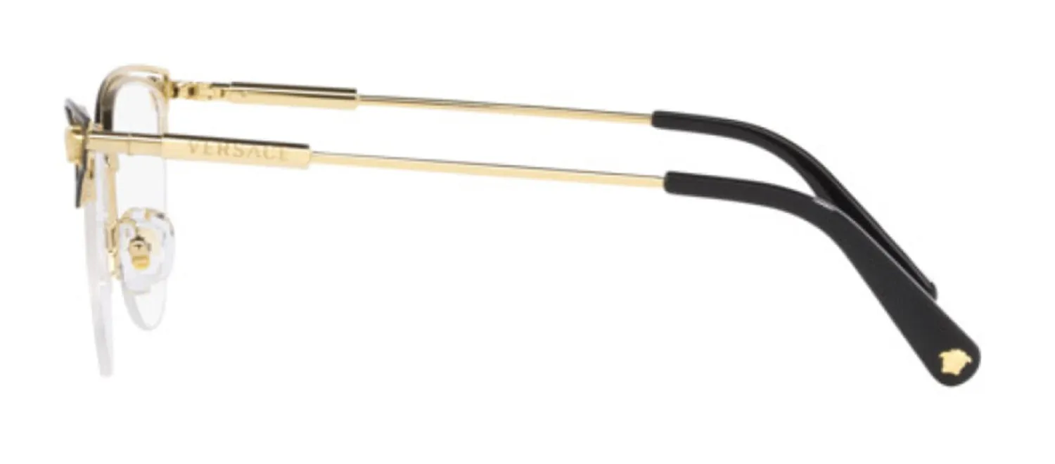 Versace VE 1280 1433 Cat-Eye Metal Black Eyeglasses with Logo Stamped Demo Lenses