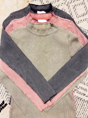 Washed Rib Knit Fitted L/S