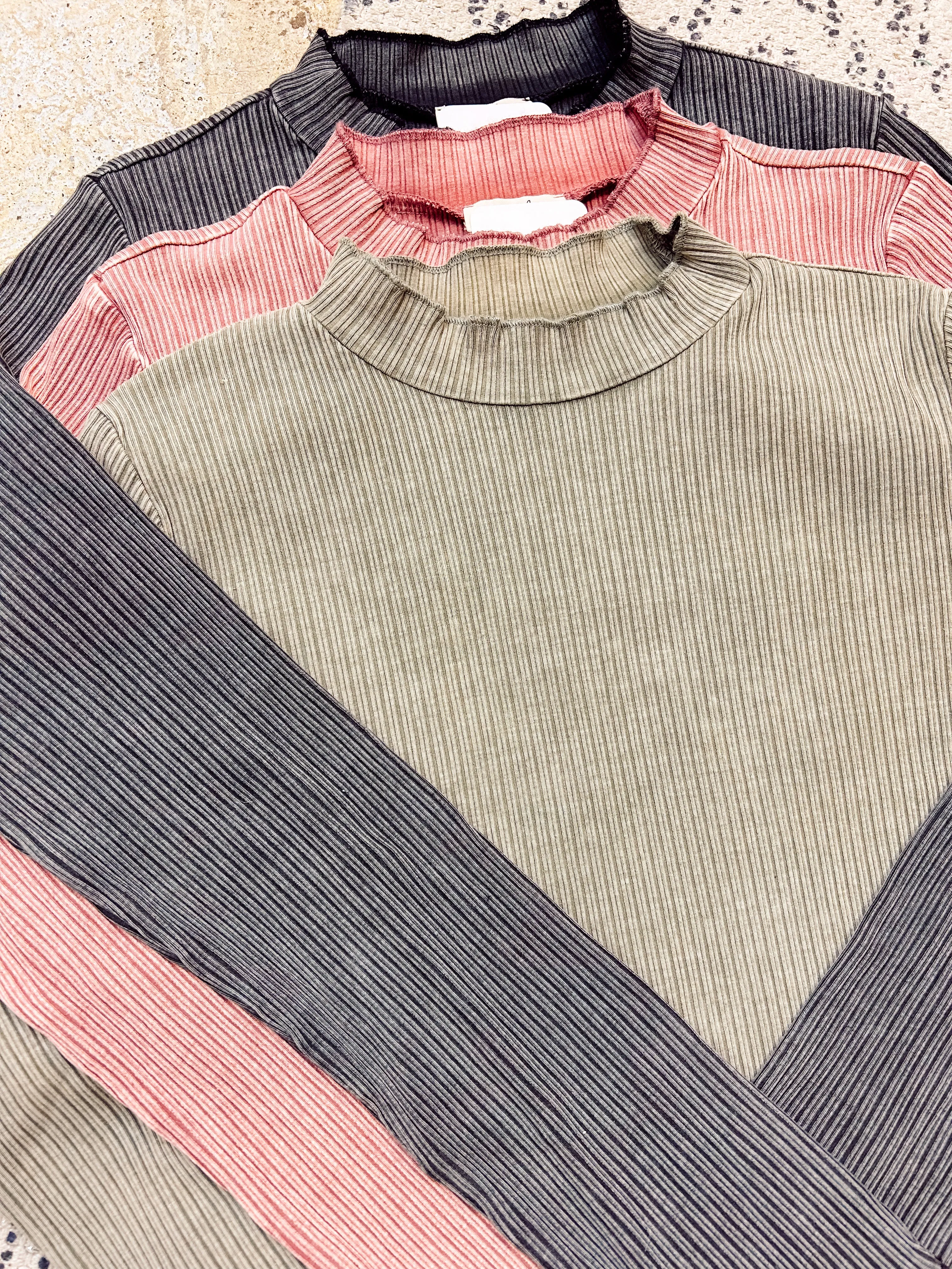 Washed Rib Knit Fitted L/S