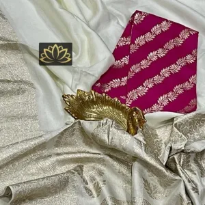 White Gold Banarasi Soft Silk Designer Saree