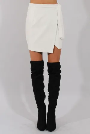 White PU Wrap Around Mini Skirt - Jazlyn