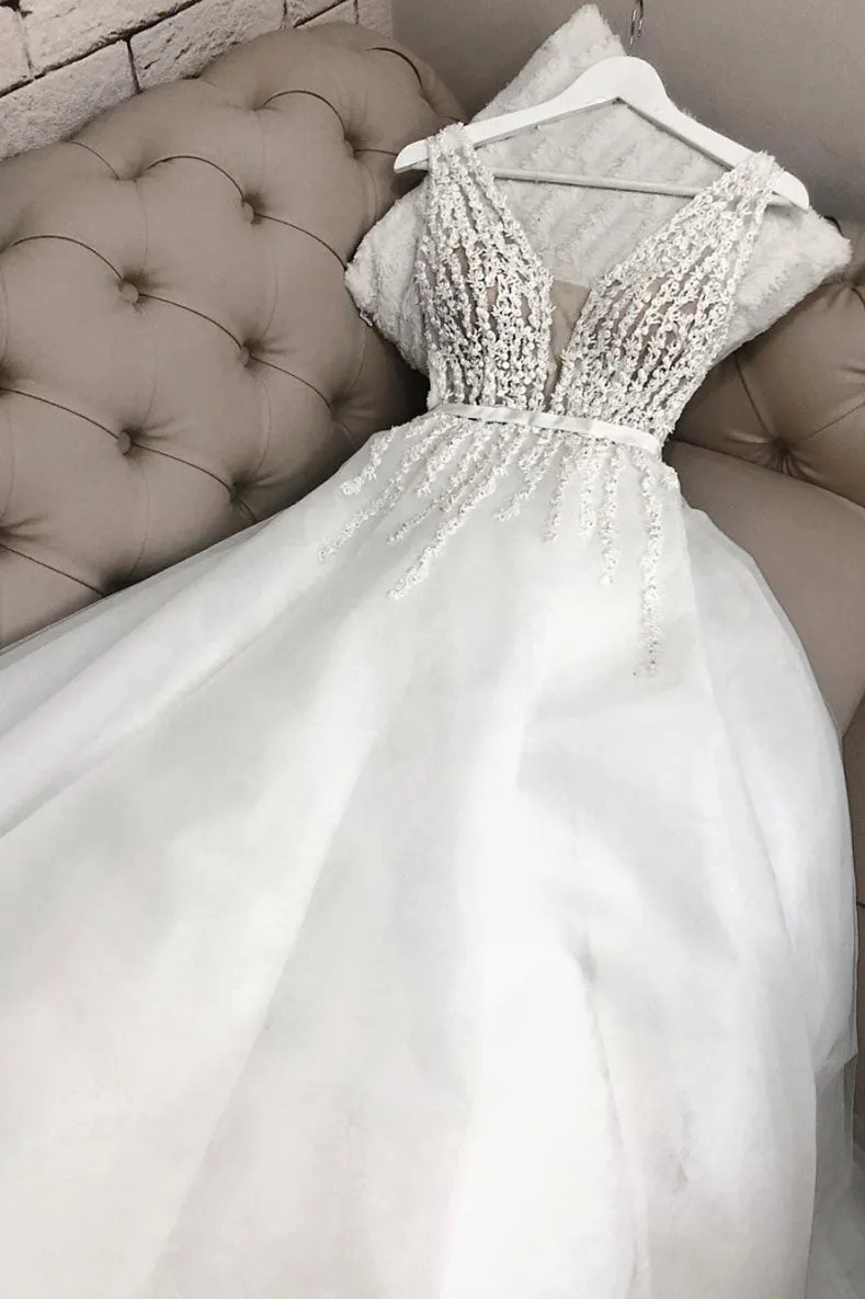 White v neck tulle tea Length prom dress, tulle evening dress