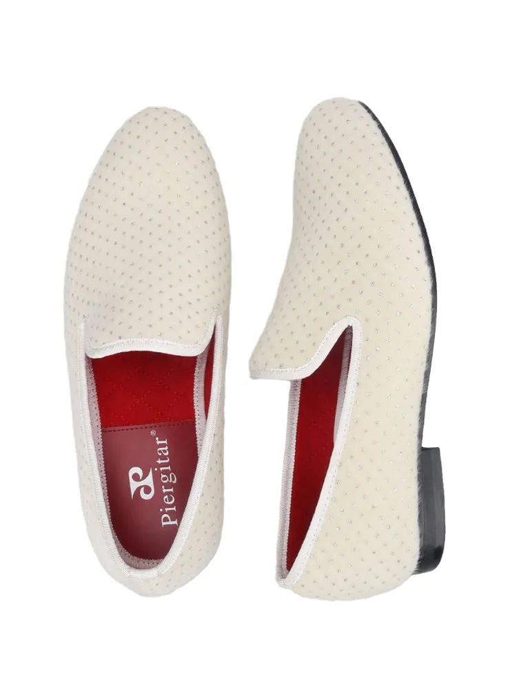 White velvet small rhinestone men's handmade loafers trendy party nightclub slip-on trendy shoes