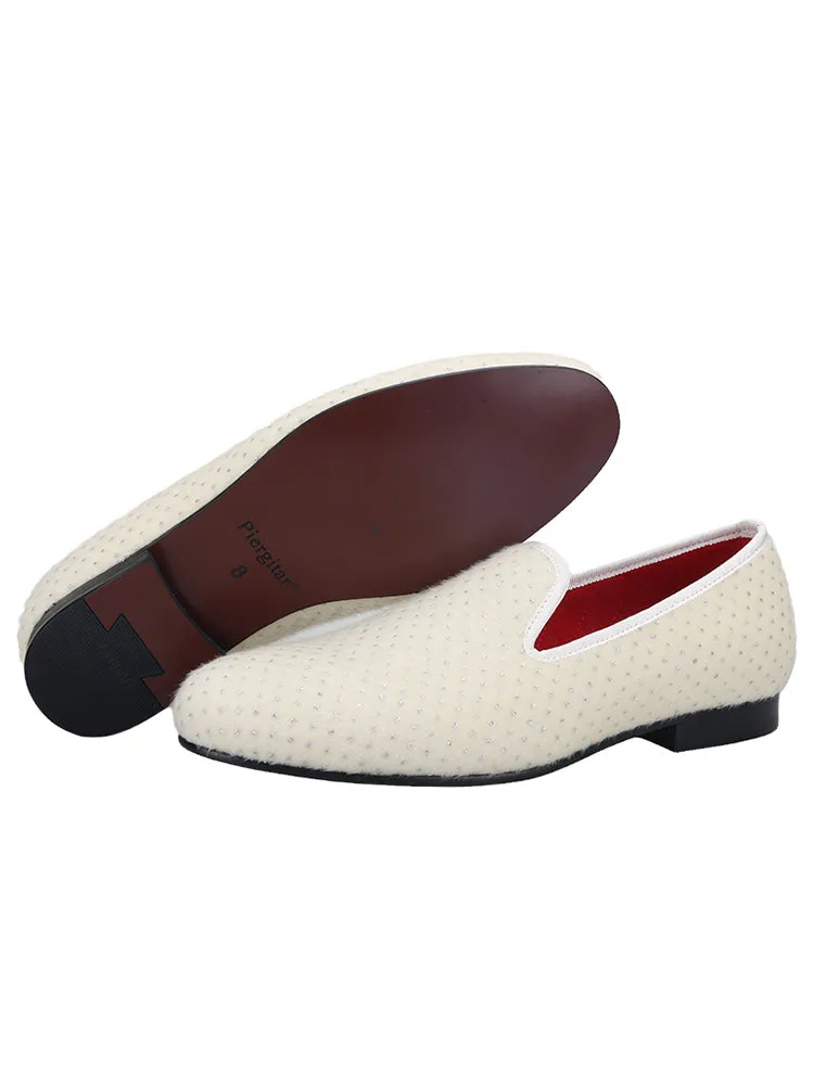 White velvet small rhinestone men's handmade loafers trendy party nightclub slip-on trendy shoes