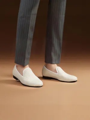 White velvet small rhinestone men's handmade loafers trendy party nightclub slip-on trendy shoes