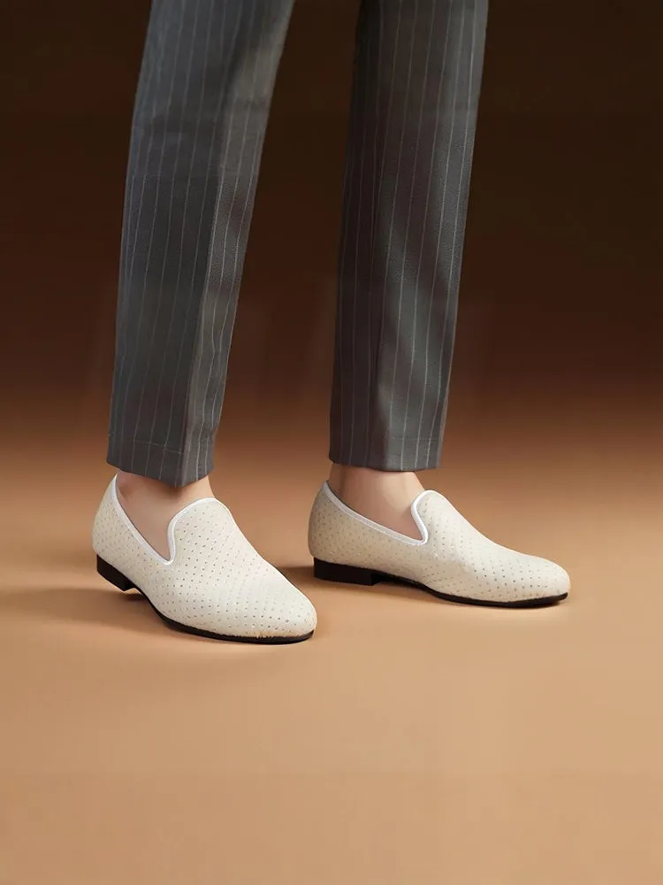 White velvet small rhinestone men's handmade loafers trendy party nightclub slip-on trendy shoes