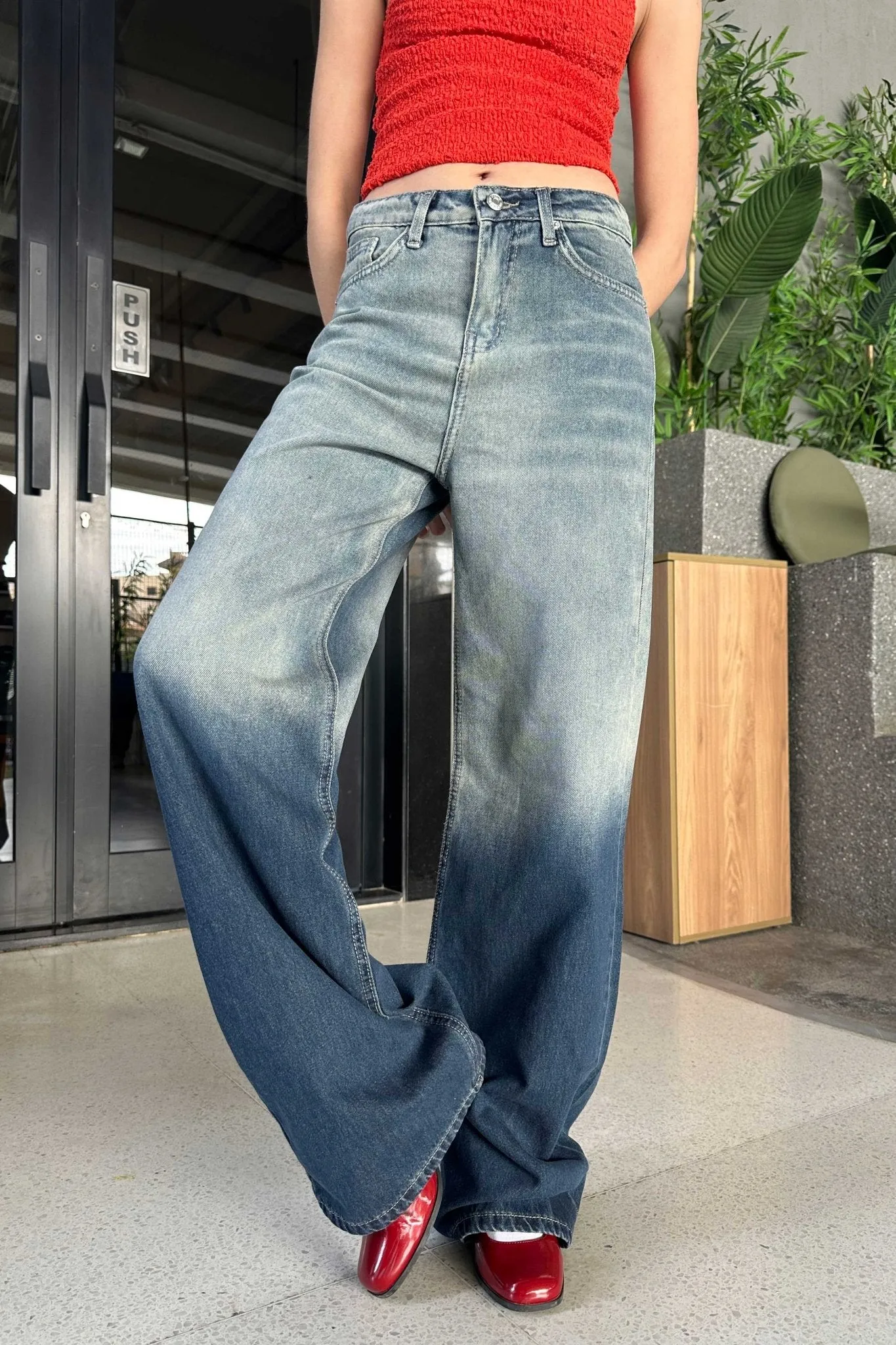 Wide-Leg - High-Waist 2-Tone Blue Jeans
