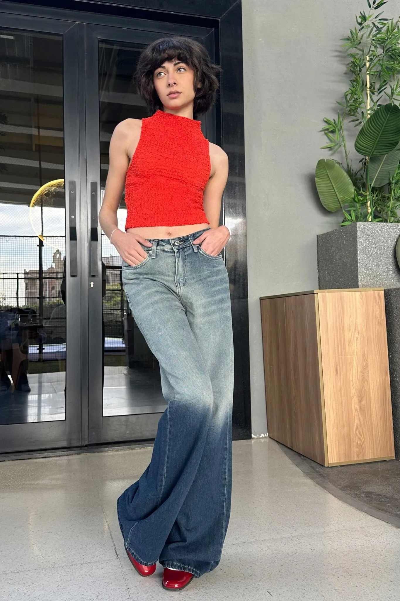 Wide-Leg - High-Waist 2-Tone Blue Jeans
