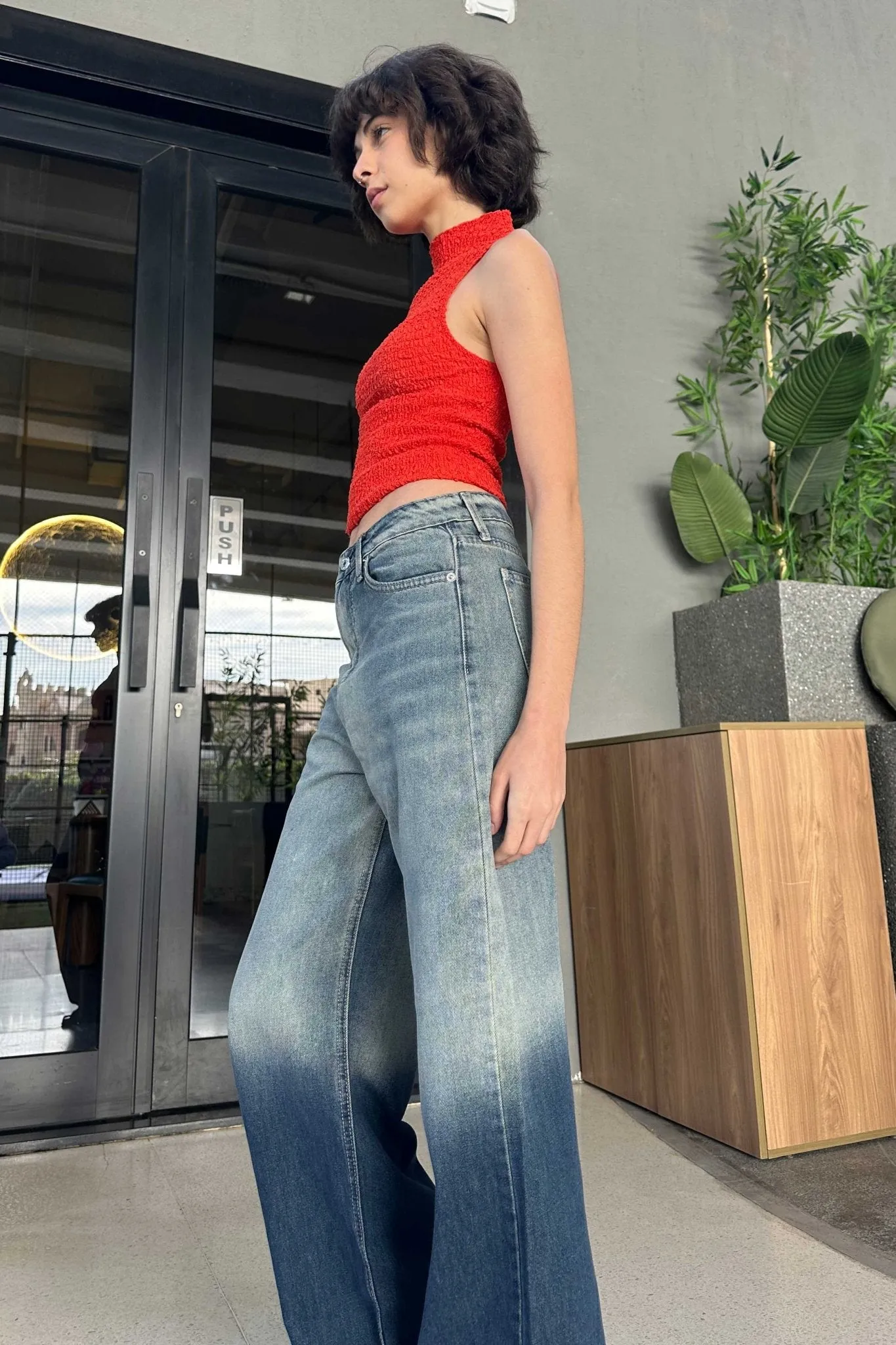 Wide-Leg - High-Waist 2-Tone Blue Jeans