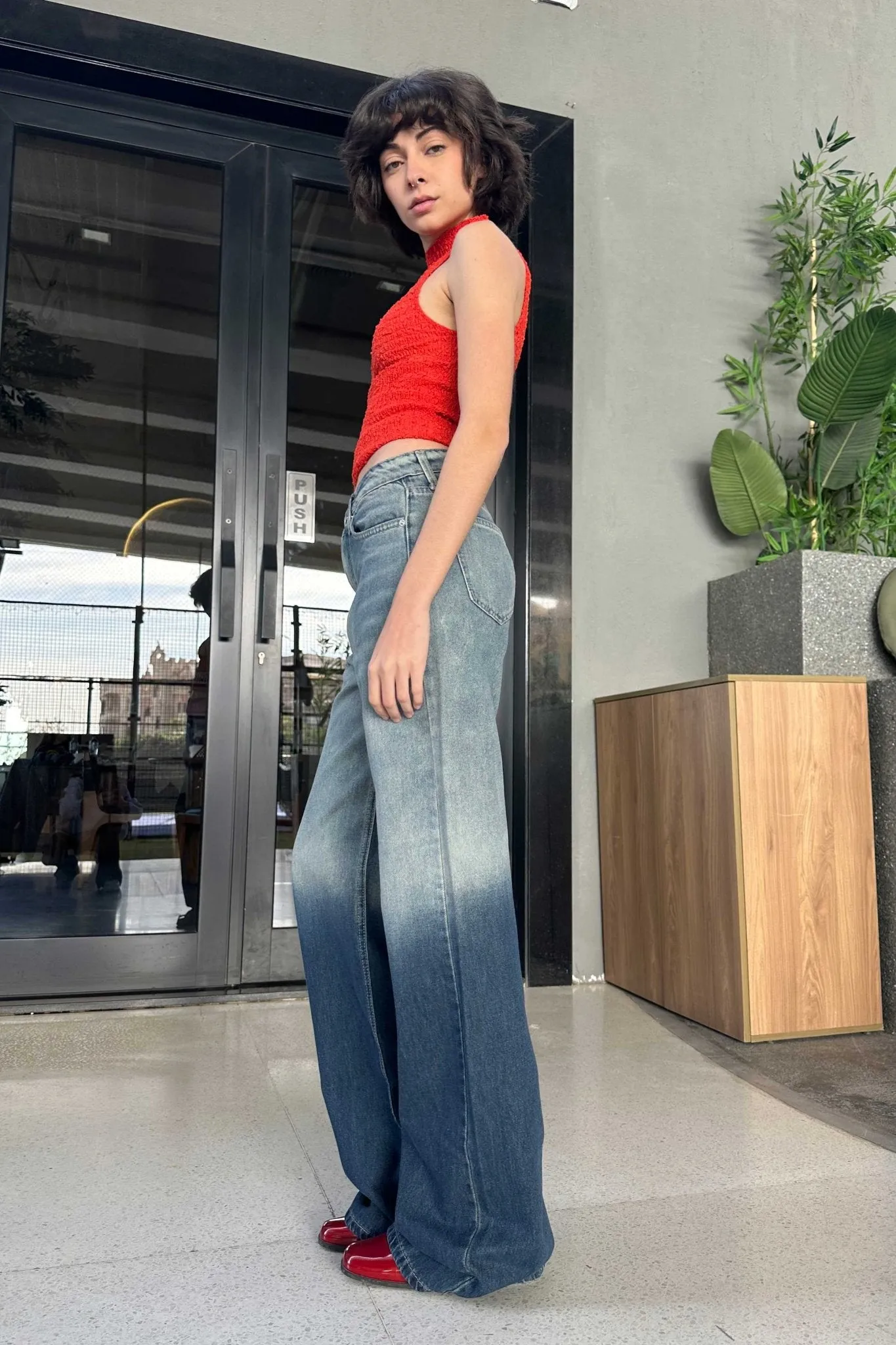 Wide-Leg - High-Waist 2-Tone Blue Jeans