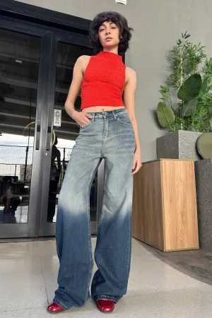 Wide-Leg - High-Waist 2-Tone Blue Jeans