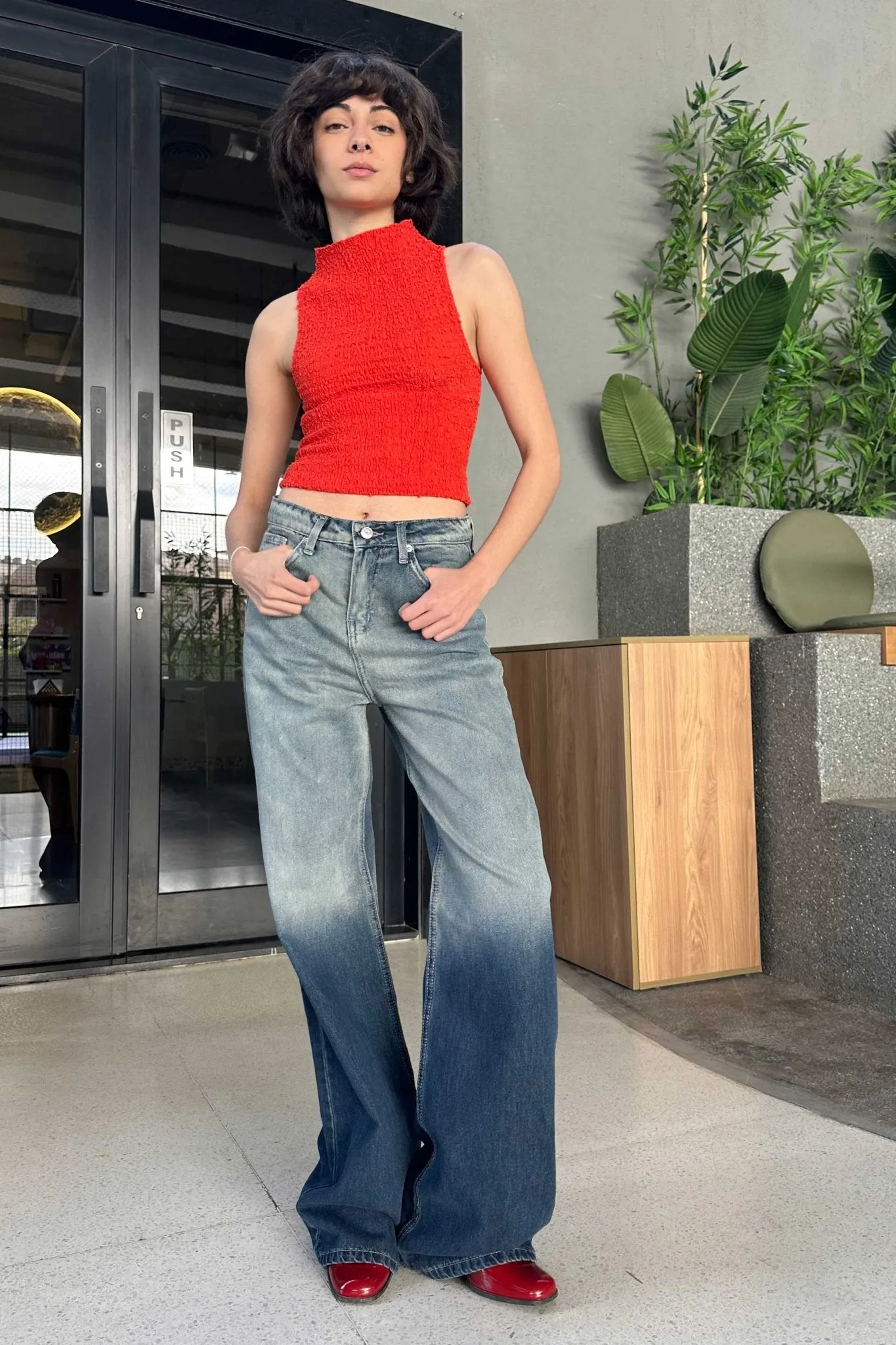 Wide-Leg - High-Waist 2-Tone Blue Jeans
