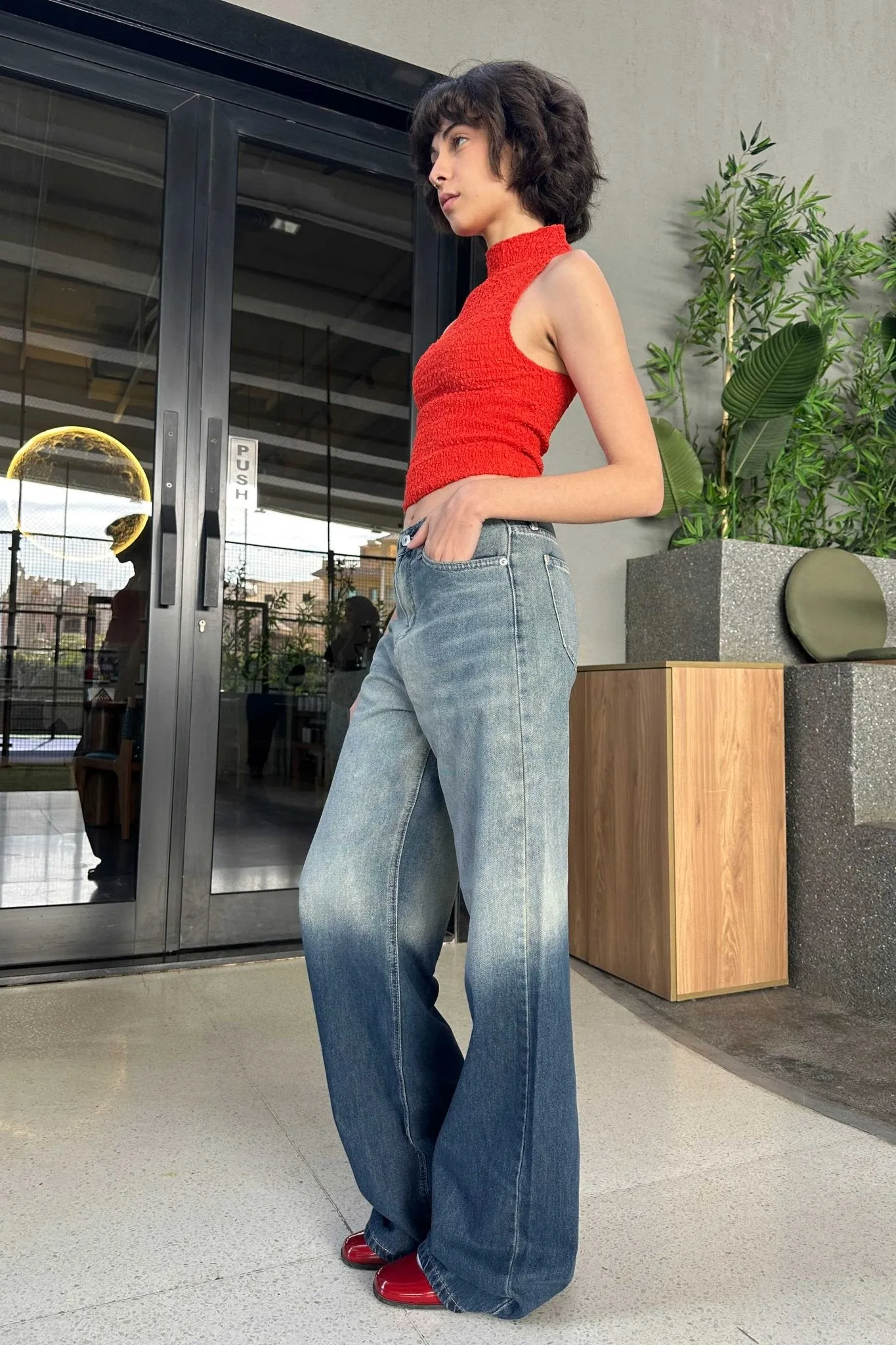 Wide-Leg - High-Waist 2-Tone Blue Jeans