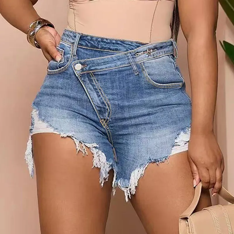 WildEdge High-Waist Distressed Raw Hem Shorts