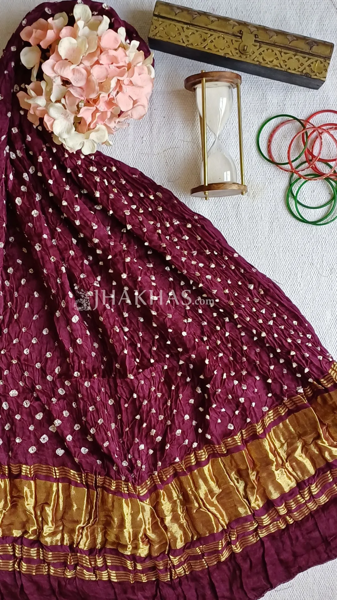 Wine Purple Banarasi Gharchola Modal Silk Bandhej Dupatta