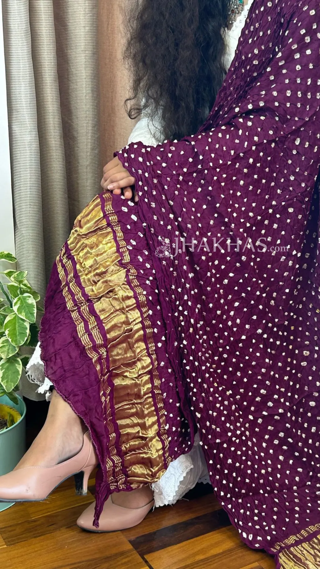 Wine Purple Banarasi Gharchola Modal Silk Bandhej Dupatta