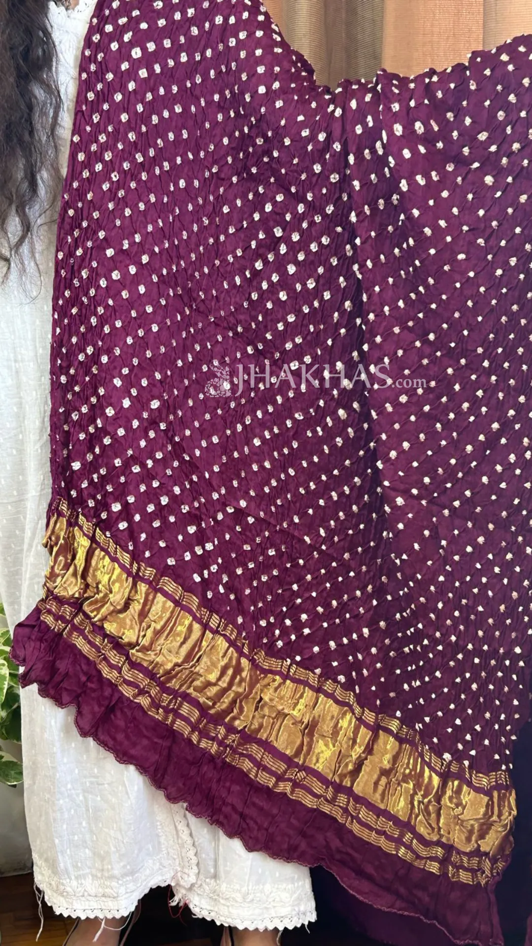 Wine Purple Banarasi Gharchola Modal Silk Bandhej Dupatta