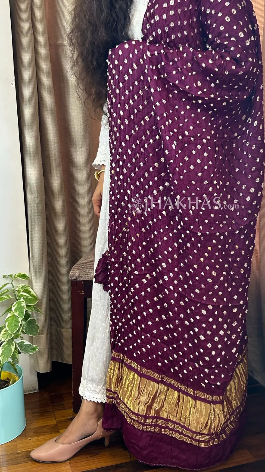 Wine Purple Banarasi Gharchola Modal Silk Bandhej Dupatta