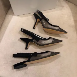 Women Mesh Rhinestones Pumps High Heels Shoes