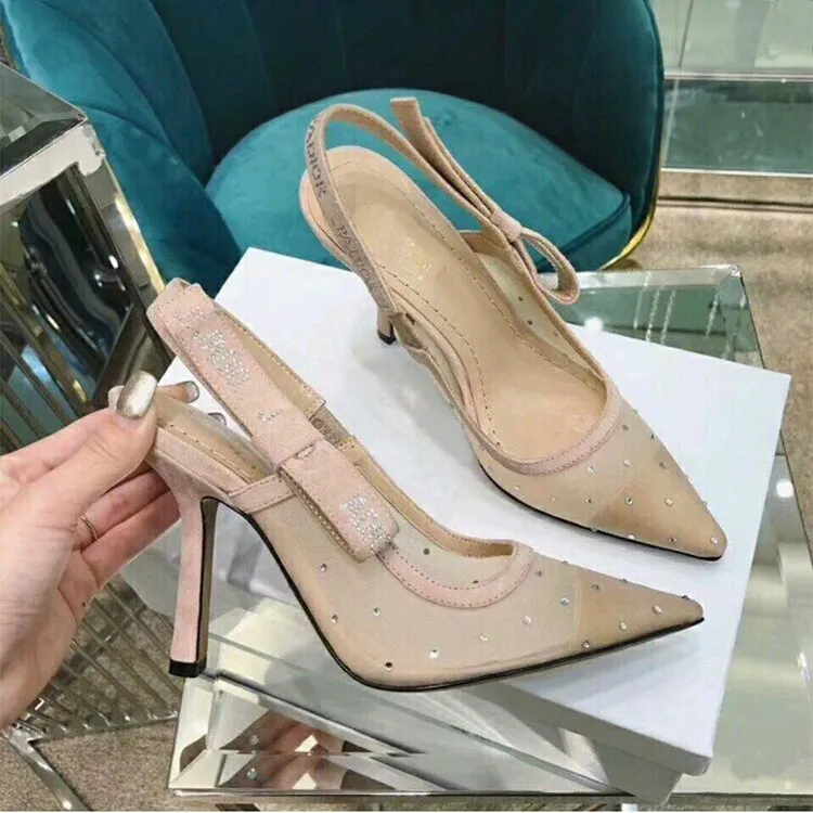 Women Mesh Rhinestones Pumps High Heels Shoes