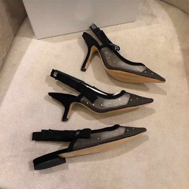 Women Mesh Rhinestones Pumps High Heels Shoes