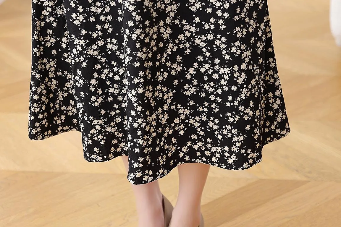 Women's A-line Tea Dress featuring a Bow Tie Neckline and Ruffles